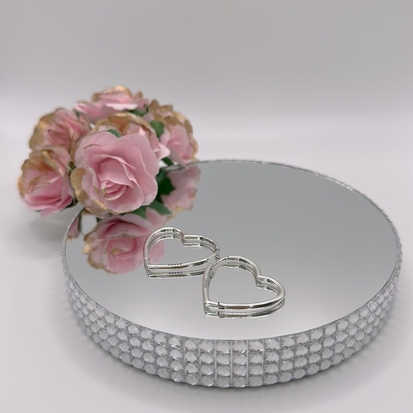 925 Sterling Silver Asymmetrical Heart Hoop Earrings - Picture 4 of 7